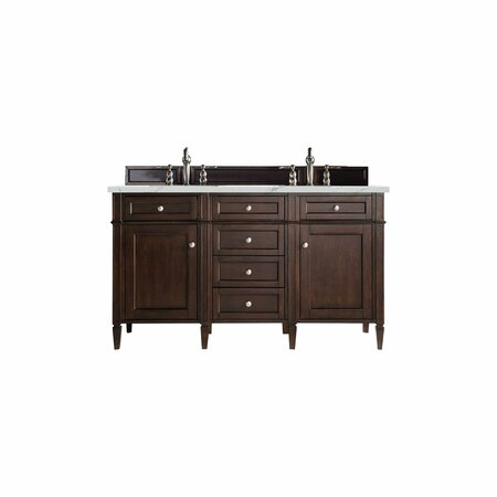 JAMES MARTIN VANITIES Brittany 60in Double Vanity, Burnished Mahogany w/ 3 CM Ethereal Noctis Quartz Top 650-V60D-BNM-3ENC